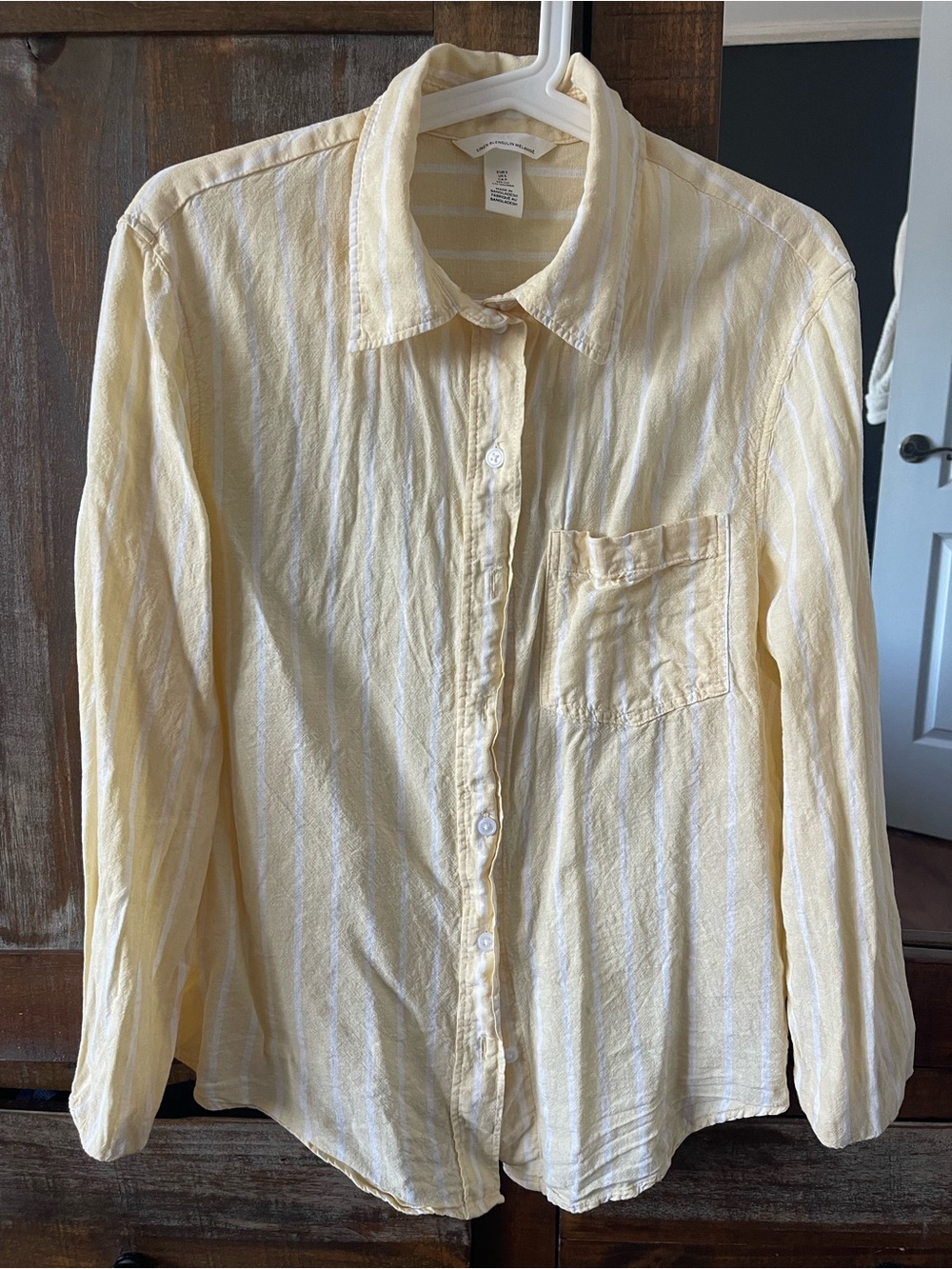 H&M Pale Yellow Striped linen blend Button-Down Shirt